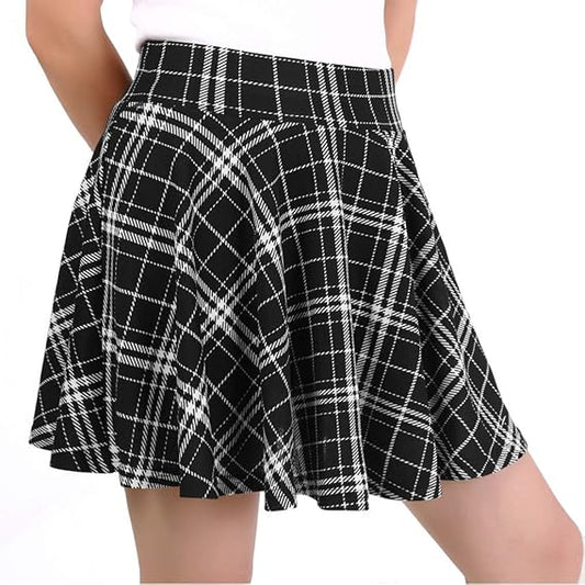 Women's Basic Versatile Casual Stretchy Flared Pleated Mini Skater Skirt with Shorts